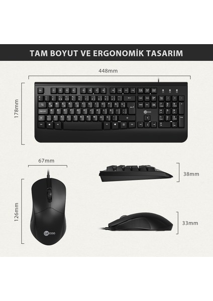 CM105 USB Kablolu Türkçe Q Klavye & Mouse Set Siyah