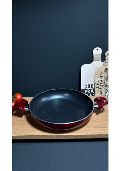 20 cm Çift Kulp Kırmızı Seramik Tava