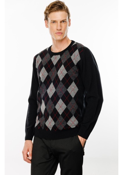 Erkek Sıfır Yaka Önü Baklava Desenli Kazak Siyah fiyatları