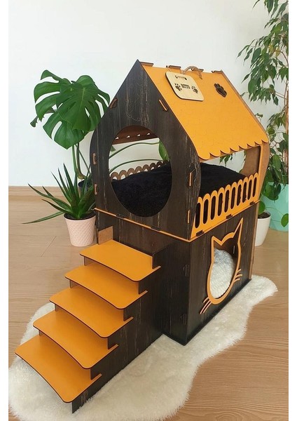 Dekoratif Kedi Evi Teraslı Dublex Turuncu Siyah fiyatları