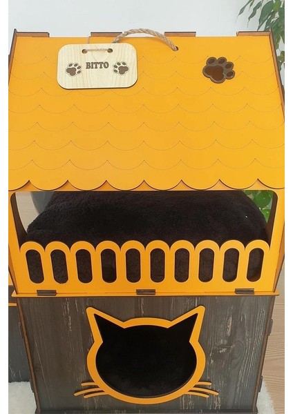 Dekoratif Kedi Evi Teraslı Dublex Turuncu Siyah fırsatları