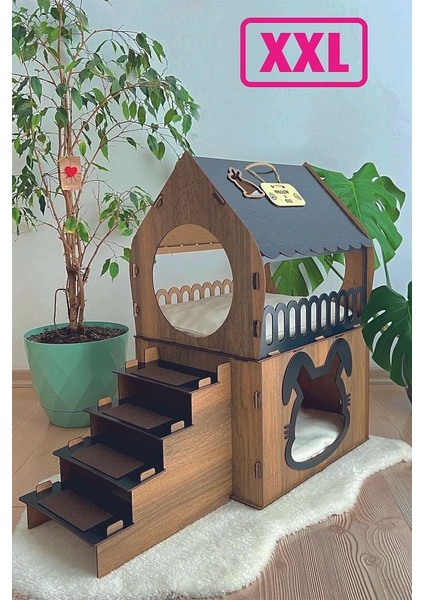 Büyük Tavşan Evi Xxl Teraslı Tavşan Evi 5kg ve Üzeri Tavşanlar Için