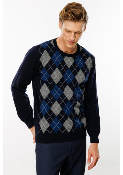 Erkek Sıfır Yaka Önü Baklava Desenli Kazak K.lacivert fırsatları