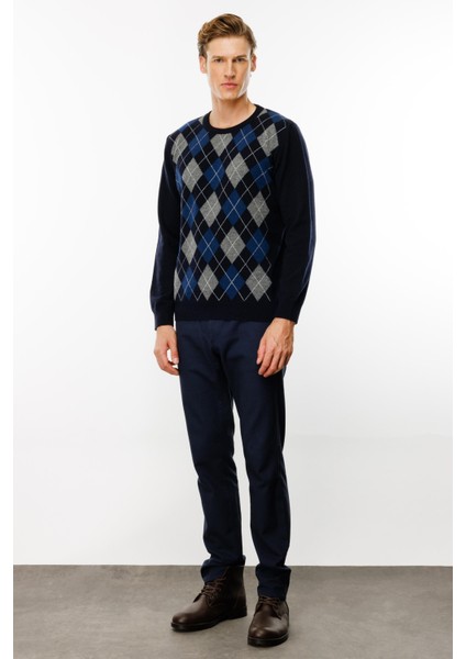 Erkek Sıfır Yaka Önü Baklava Desenli Kazak K.lacivert fiyatları