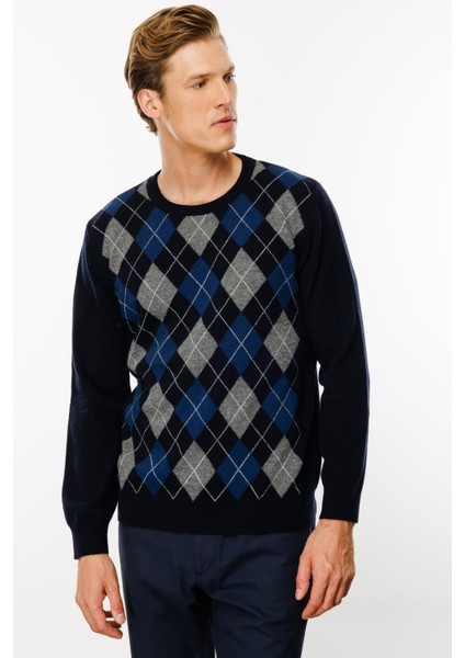 Erkek Sıfır Yaka Önü Baklava Desenli Kazak K.lacivert modelleri