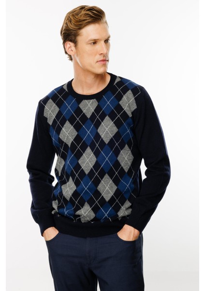 Erkek Sıfır Yaka Önü Baklava Desenli Kazak K.lacivert indirimleri