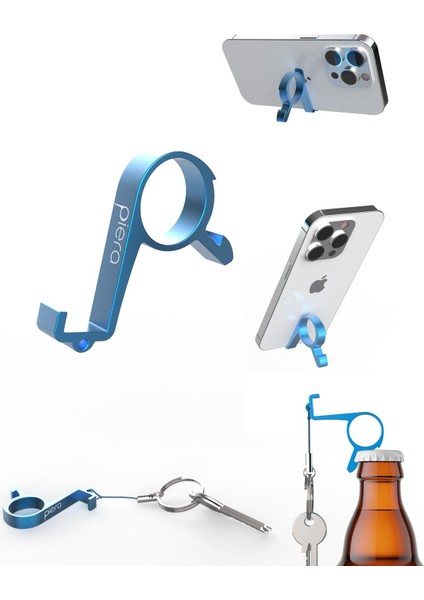 Telefon Standı, Serçe Parmak Sendromu ve El Sı Önleyici. Masaüstü Stand, Anahtarlık ve Açacak.
