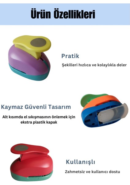 Yuvarlak Kağıt Delgeç - Kart, Dıy ve El Işi Projeleri Için Delgeç, Karışık Renk-5.08 Cm-2inch,1 Adet