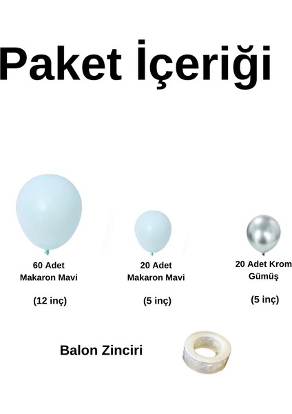 Balon Seti Makaron Mavi - Krom Gümüş 100 Lü Balon Zinciri Seti