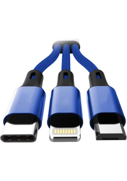 S07 Alüminyum 3 In 1 Type-Microb, Type-C, Lightning 3A Örgülü Çoklu Şarj Kablosu