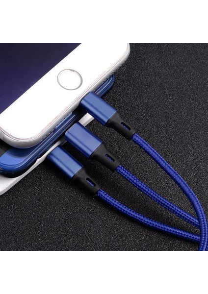 S07 Alüminyum 3 In 1 Type-Microb, Type-C, Lightning 3A Örgülü Çoklu Şarj Kablosu