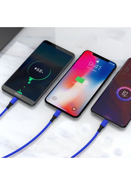 S07 Alüminyum 3 In 1 Type-Microb, Type-C, Lightning 3A Örgülü Çoklu Şarj Kablosu
