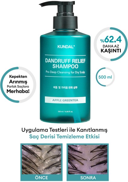 Kepek Karşıtı Kaşıntı Giderici Bakım Şampuanı KUNDAL Dandruff Relief Shampoo (Apple Green Tea)