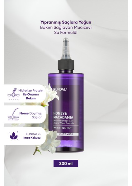 Yoğun Bakım Sağlayan Sıvı Saç Kremi KUNDAL Miracle Damage Care Water Treatment 300ml (White Musk)