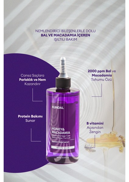 Yoğun Bakım Sağlayan Sıvı Saç Kremi KUNDAL Miracle Damage Care Water Treatment 300ml (White Musk) fırsatları