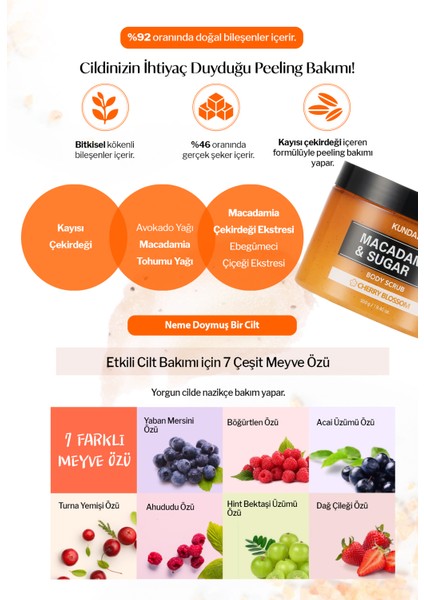 Arındırıcı Pürüzsüzleştirici Vücut Peelingi KUNDAL Macadamia & Sugar Body Scrub 550g(Cherry Blossom) fırsatları