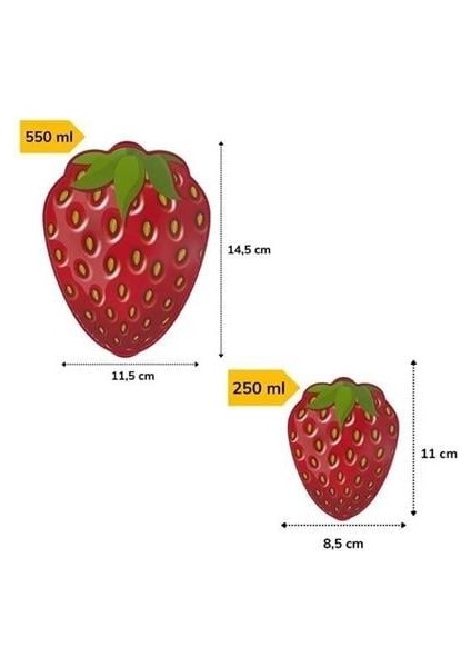 2'li Iç Içe Geçebilen Çilek Model Saklama ve Beslenme Kabı Seti (550 ml + 250 Ml)