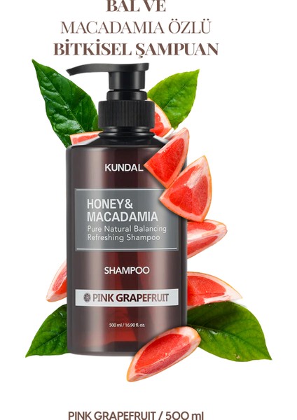 Kırılma Karşıtı Besleyici Bakım Şampuanı KUNDAL Honey&Macadamia Nature Shampoo 500ml Pink Grapefruit