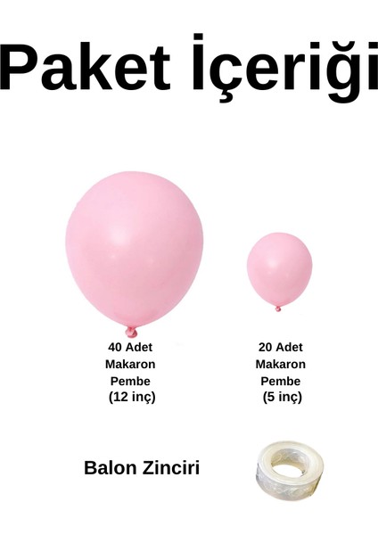 Balon Seti Makaron Pembe 60 Lı Balon Zinciri Seti