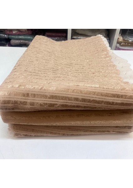 3'lü Bambu Kadife Bej Çizgili Kaymaz Koltuk Örtüsü 170x210