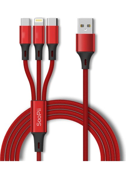 S07 Alüminyum 3 In 1 Type-Microb, Type-C, Lightning 3A Örgülü Çoklu Şarj Kablosu