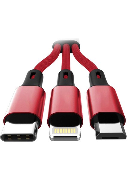 S07 Alüminyum 3 In 1 Type-Microb, Type-C, Lightning 3A Örgülü Çoklu Şarj Kablosu fiyatları