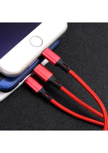 S07 Alüminyum 3 In 1 Type-Microb, Type-C, Lightning 3A Örgülü Çoklu Şarj Kablosu modelleri