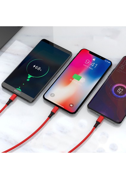 S07 Alüminyum 3 In 1 Type-Microb, Type-C, Lightning 3A Örgülü Çoklu Şarj Kablosu fırsatları
