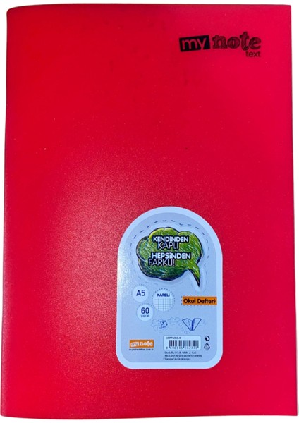 Text Okul Defteri A5 60YP Kareli - Kırmızı
