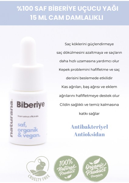 %100 Saf Biberiye Uçucu Yağı Aromaterapi Yağı Difüzör Kokusu 15 ml Konsantrasyon&hafıza Güçlendirici