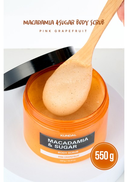 Macadamia Özlü Vücut Peelingi Kundal Macadamia & Sugar Body Scrub 550G (Pink Grapefruit)