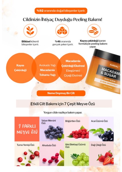 Macadamia Özlü Vücut Peelingi Kundal Macadamia & Sugar Body Scrub 550G (Pink Grapefruit)