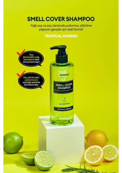 Gençler İçin Sebum Dengeleyici Bakım Şampuanı KUNDAL Smell Cover Shampoo 400ml (Tropical Mango)