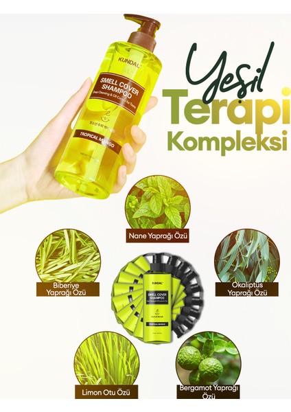 Gençler İçin Sebum Dengeleyici Bakım Şampuanı KUNDAL Smell Cover Shampoo 400ml (Tropical Mango)