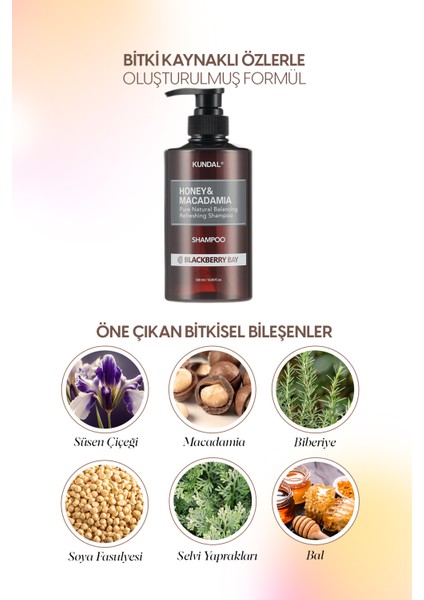 Kırılma Karşıtı Besleyici Bakım Şampuanı KUNDAL Honey& Macadamia Nature Shampoo 500ml Blackberry Bay modelleri