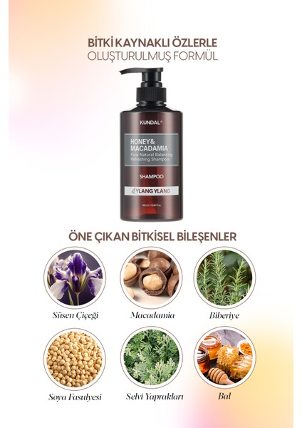 Kırılma Karşıtı Besleyici Bakım Şampuanı KUNDAL Honey & Macadamia Nature Shampoo 500ml Ylang Ylang modelleri