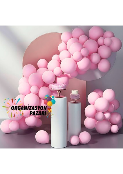 Balon Seti Makaron Pembe 100 Lü Balon Zinciri Seti