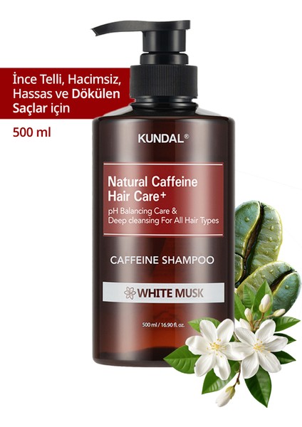 Kafein İçeren Dökülme Karşıtı Bakım Şampuanı KUNDAL Caffeine Shampoo 500ml (White Musk)