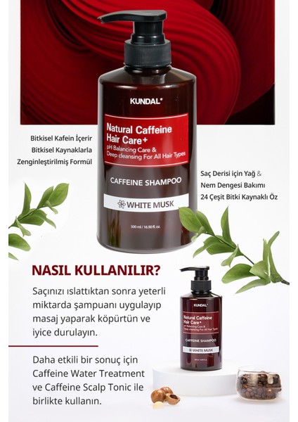 Kafein İçeren Dökülme Karşıtı Bakım Şampuanı KUNDAL Caffeine Shampoo 500ml (White Musk)