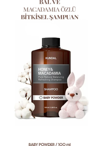 Kırılma Karşıtı Besleyici Bakım Şampuanı KUNDAL Honey & Macadamia Nature Shampoo 100ml Baby Powder