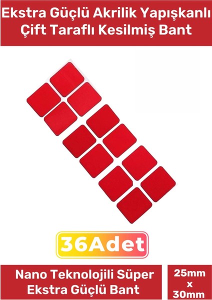 Özel Üretim Ekstra Güçlü Pe Köpük Esaslı Çift Taraflı Hazır Kesilmiş 25X30MM Asma Bant 36 Adet