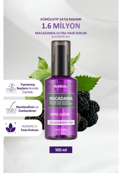 Kuru ve Yıpranmış Saçlara Onarıcı Bakım Serumu KUNDAL Macadamia Ultra Hair Serum (Blackberry Bay)