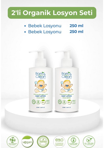 Born & Clean  Organik Sertifikalı Bebek Losyonu X2 Adet