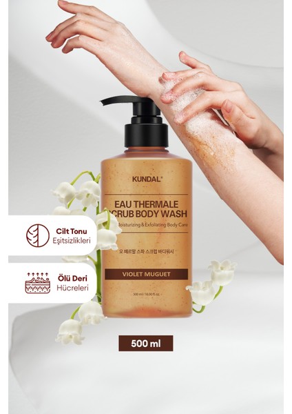 Nemlendirici ve Arındırıcı Tanecikli Vücut Yıkama Jeli KUNDAL Scrub Body Wash 500ml (Violet Muguet)