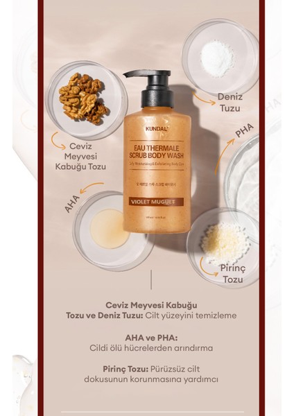 Nemlendirici ve Arındırıcı Tanecikli Vücut Yıkama Jeli KUNDAL Scrub Body Wash 500ml (Violet Muguet) fırsatları