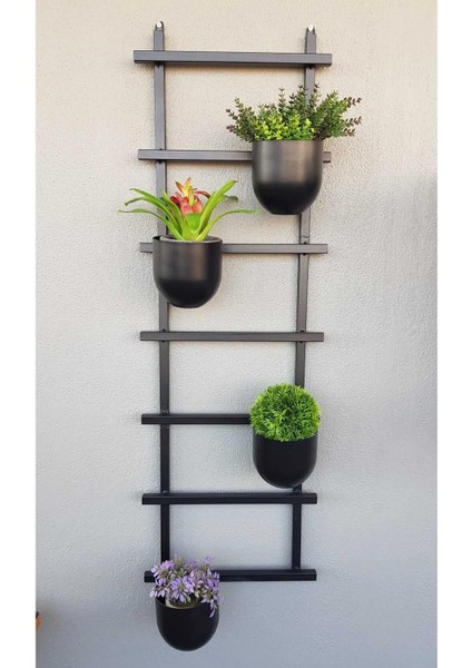 Garten Zink Metal Balkon Duvar Saksılığı Dekoratif Çiçeklik Siyah