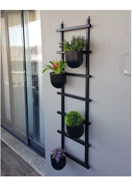 Garten Zink Metal Balkon Duvar Saksılığı Dekoratif Çiçeklik Siyah