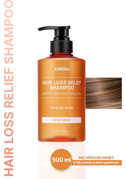 Saç Dökülmelerine Karşı Şampuan KUNDAL Hair Loss Relief Shampoo Real Beer Yeast 500ml (Herb Mint)