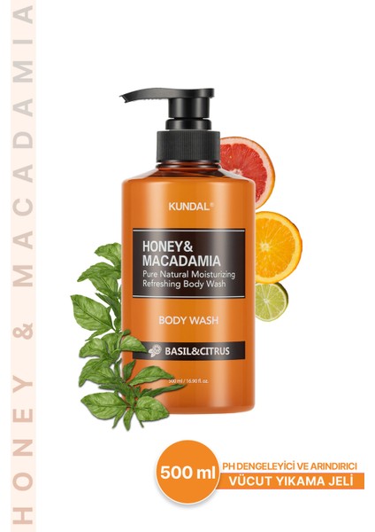 Ph Dengeleyici ve Arındırıcı Vücut Yıkama Jeli KUNDAL Honey& Macadamia Pure Body Wash (Basil&Citrus)