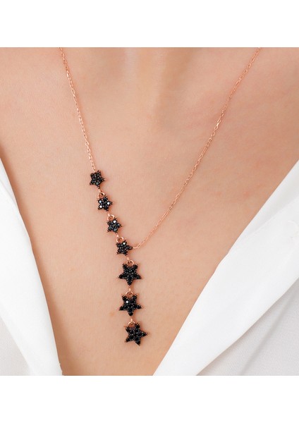 925 Ayar Gümüş Oniks Taşlı Kayan Yıldız Kolye